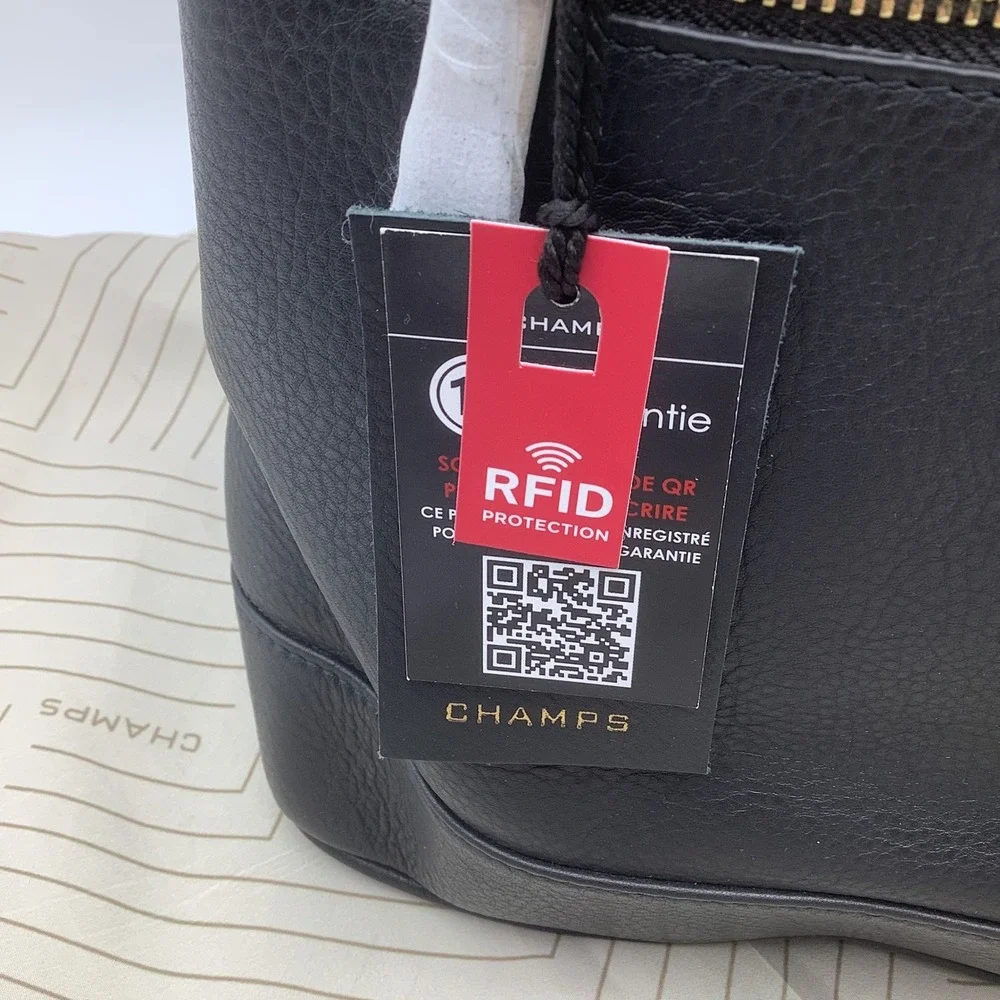 CHAMPS Black Leather RFID Protection Backpack‎ Style LCB-502 NWT